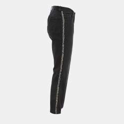 Pre Owned Chanel Black Washed Denim Trim Detail Jeans L Waist 32"