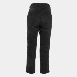 Pre Owned Chanel Black Washed Denim Trim Detail Jeans L Waist 32"