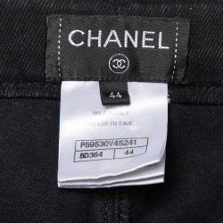 Pre Owned Chanel Black Washed Denim Trim Detail Jeans L Waist 32"