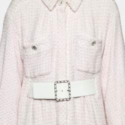 Chanel Pink/White Tweed Belted Jacket L