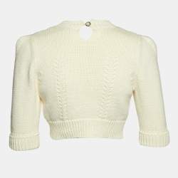 Chanel Cream Cotton Knit Cropped Pullover S