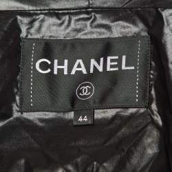 Chanel Black Nylon Hooded Zip Up Coat L