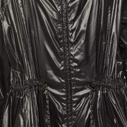 Chanel Black Nylon Hooded Zip Up Coat L