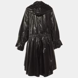 Chanel Black Nylon Hooded Zip Up Coat L