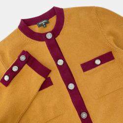 Chanel Mustard/Purple Cashmere Coco Button Cardigan Size 36   Bag