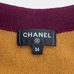 Chanel Mustard/Purple Cashmere Coco Button Cardigan Size 36   Bag