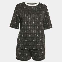 Chanel Black CC Rhinestone Cotton Jersey T-Shirt and Shorts Set S