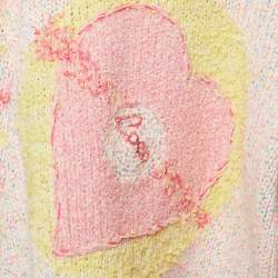 Chanel Pink Coco Heart Intarsia Rib Knit Sweater S