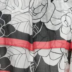Chanel White/Pink Floral Print Cotton Ruffled Top S