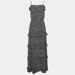 مملوكة مسبقًا Chanel Black Floral Print Silk Ruffled Sleeve Detail Maxi Dress S