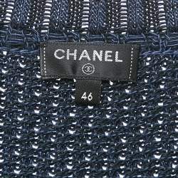 Pre Owned Chanel Navy Blue Wool Crochet Pullover XL