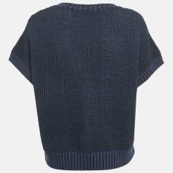Pre Owned Chanel Navy Blue Wool Crochet Pullover XL