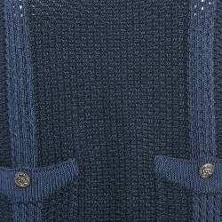 Pre Owned Chanel Navy Blue Wool Crochet Pullover XL