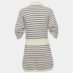 Pre Owned Chanel White/Blue Striped Rib Knit Buttoned Mini Dress M