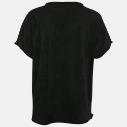 Pre Owned Chanel Black Rose Embroidered Wool Blend V-Neck Top XL