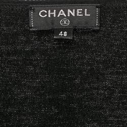 Pre Owned Chanel Black Rose Embroidered Wool Blend V-Neck Top XL
