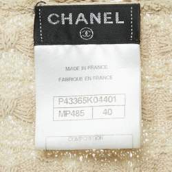 Chanel Navy Blue/Beige  Patterned Knit Button Front Cardigan M