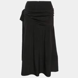 Chanel Black Silk Draped Style Flared Midi Skirt M