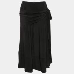 Chanel Black Silk Draped Style Flared Midi Skirt M