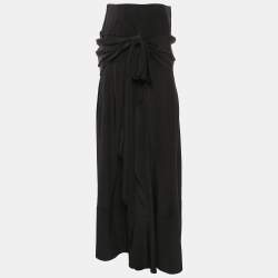 Chanel Black Silk Draped Style Flared Midi Skirt M