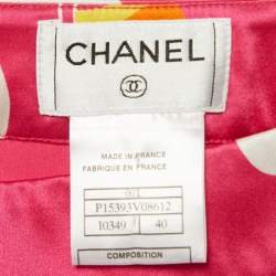 Pre Owned Chanel Pink Abstract Print Satin Silk Midi Skirt M