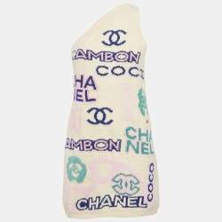 Chanel Off-White Intarsia Cotton Knit One-Shoulder Mini Dress S 