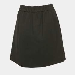 Chanel Black Wool Drill Pleated Mini Skirt S