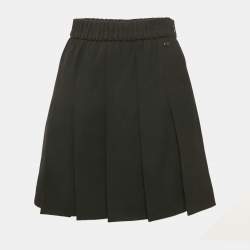 Chanel Black Wool Drill Pleated Mini Skirt S