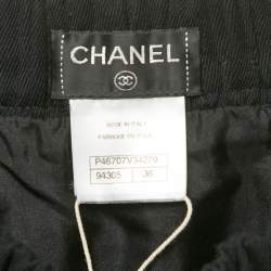 Chanel Black Wool Drill Pleated Mini Skirt S