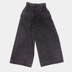 Chanel Grey Cotton Faux Pearl Wide  Denim Pants Size 34