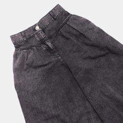Chanel Grey Cotton Faux Pearl Wide  Denim Pants Size 34