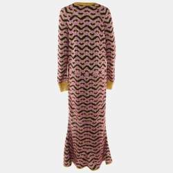 Chanel Multicolor Zig Zag Silk & Mohair Knit Maxi Dress M