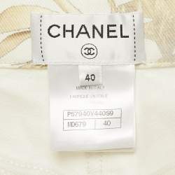 Chanel White Faded Grecian Print Denim Cropped Jeans M Waist 35"