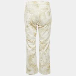 Chanel White Faded Grecian Print Denim Cropped Jeans M Waist 35"