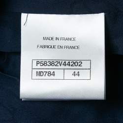 Pre Owned Chanel Navy Blue Tweed Logo Button Detail Jacket L