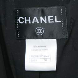 Chanel Black Satin Trim Tweed Coat S