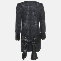 Chanel Black Satin Trim Tweed Coat S
