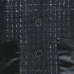Chanel Black Satin Trim Tweed Coat S