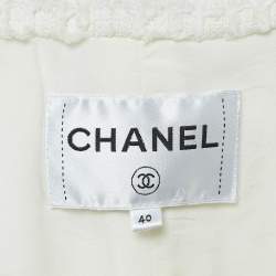 Chanel White Tweed Zip-Up Jacket M