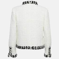 Chanel White Tweed Zip-Up Jacket M