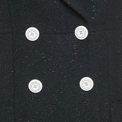 Chanel Black Wool Blend Tweed Double Breasted Blazer M