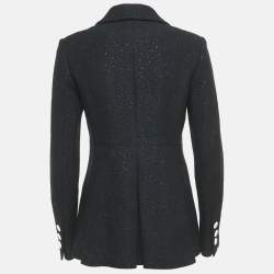 Chanel Black Wool Blend Tweed Double Breasted Blazer M