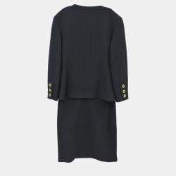 Chanel Black Wool Suit Collarless Jacket Skirt Set Women Size 38 