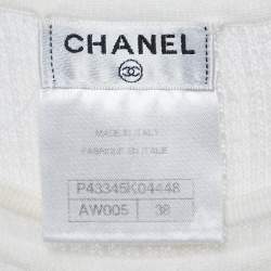 Pre Owned Chanel White Stretch Knit Logo Detail Top M