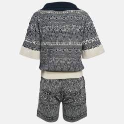 Chanel Navy Blue Patterned Cashmere Knit Top and Shorts S