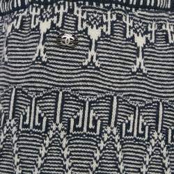 Chanel Navy Blue Patterned Cashmere Knit Top and Shorts S