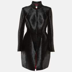 Chanel Black Metallic Nylon Zip-Up Shanghai Coat M