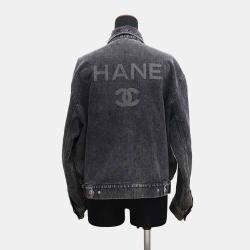 Chanel Coco Button Denim Jacket Size 36 Black Cotton 70% Viscose 18% Polyester 12%