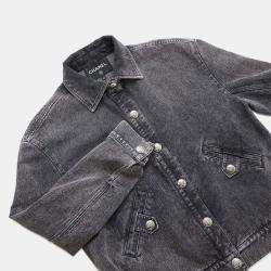 Chanel Coco Button Denim Jacket Size 36 Black Cotton 70% Viscose 18% Polyester 12%