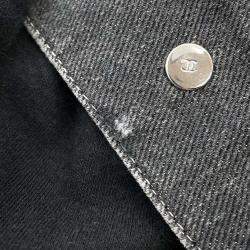 Chanel Coco Button Denim Jacket Size 36 Black Cotton 70% Viscose 18% Polyester 12%